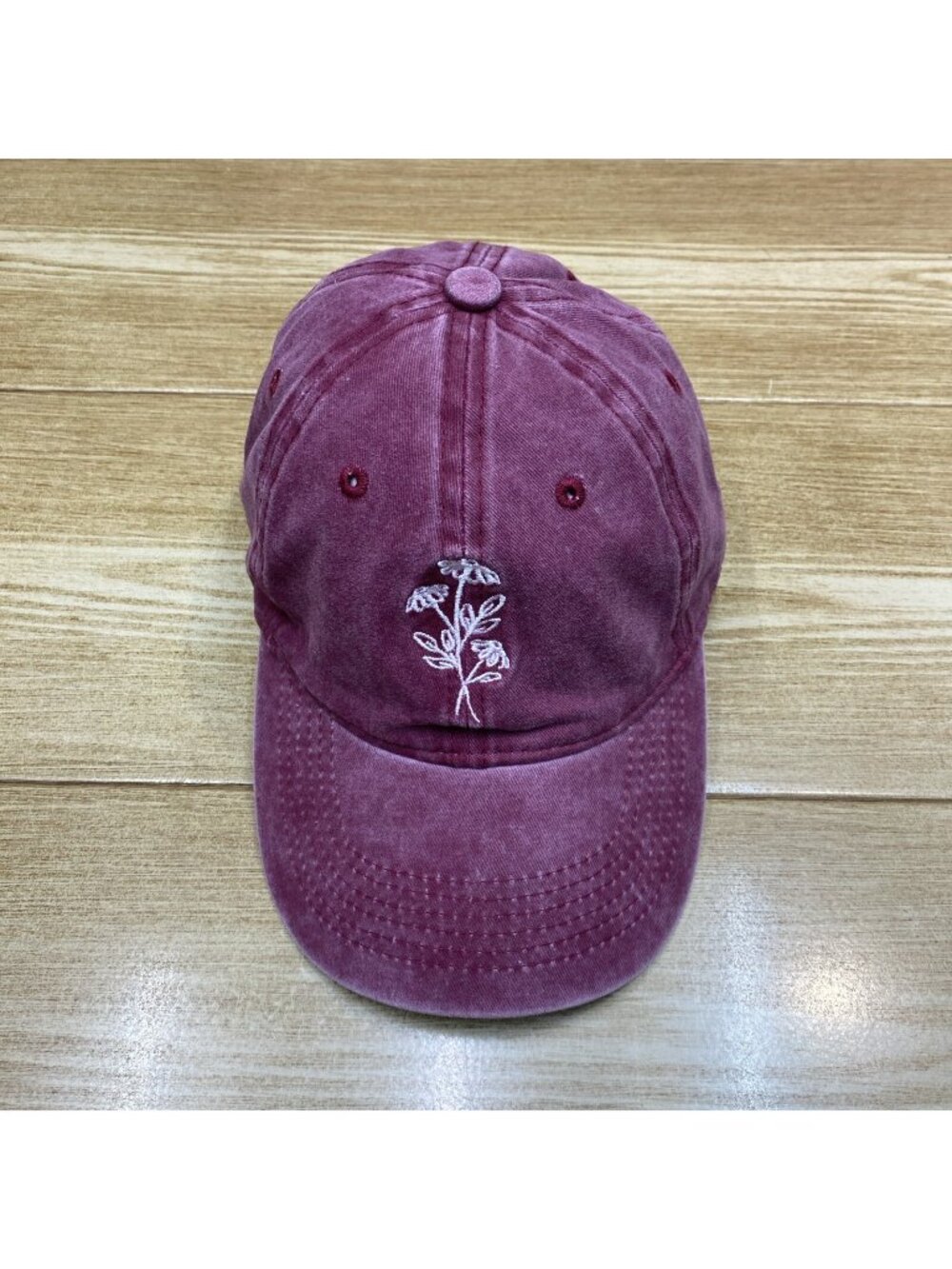 Womens Lavender Baseball Cap Floral Wine Hat Adjustable Distressed Washed Denim